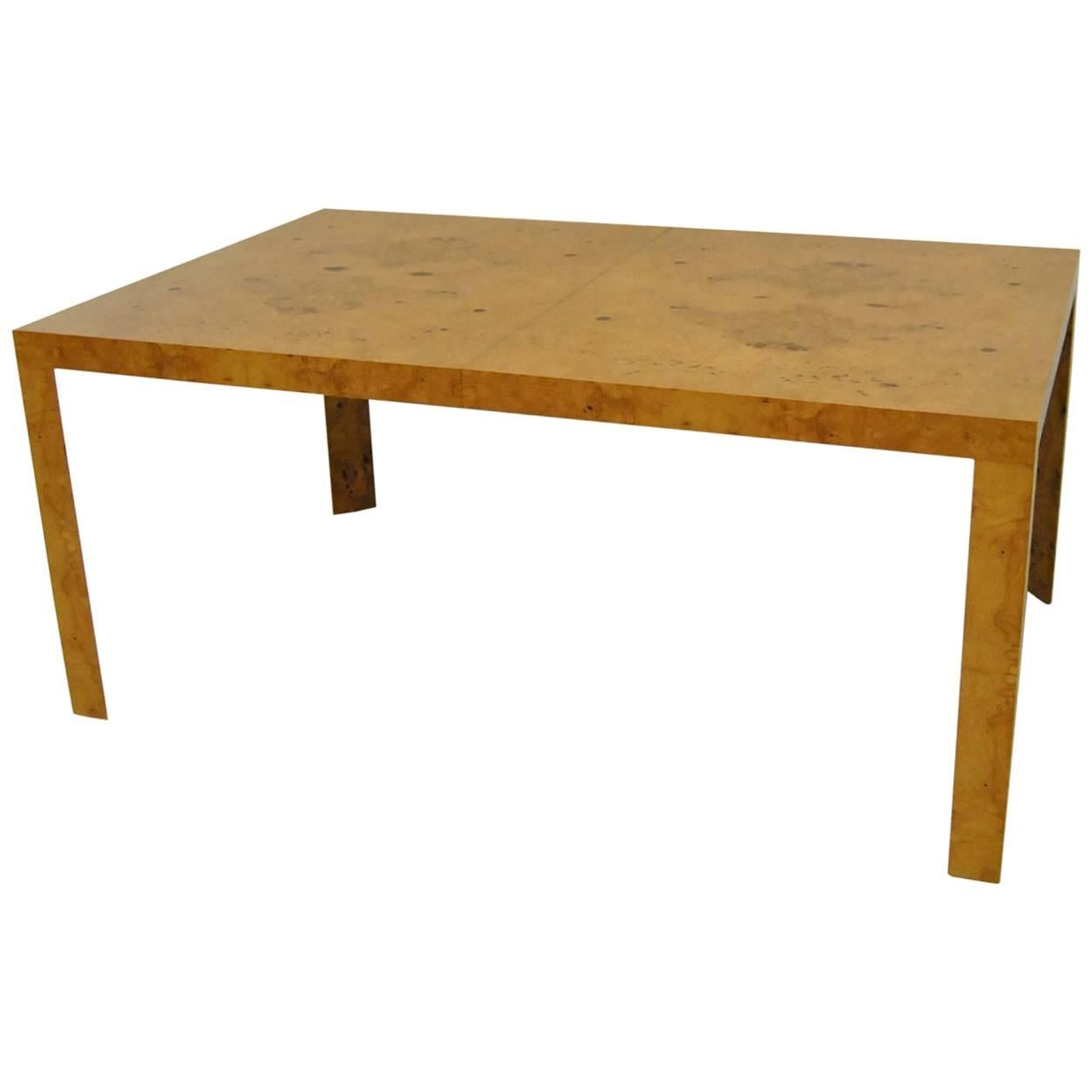 Burled Olive Wood Parsons Dining Table by Edward Wormley for Dunbar