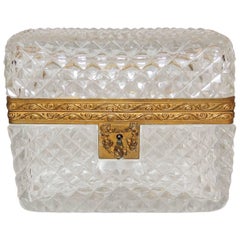 Wonderful French Faceted Cut Crystal Bronze Ormolu-Mounted Casket Jewelry Box