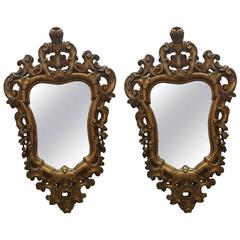 Pair of Italian Rococo Style Carved Gilt Walnut Shield Mirrors 11