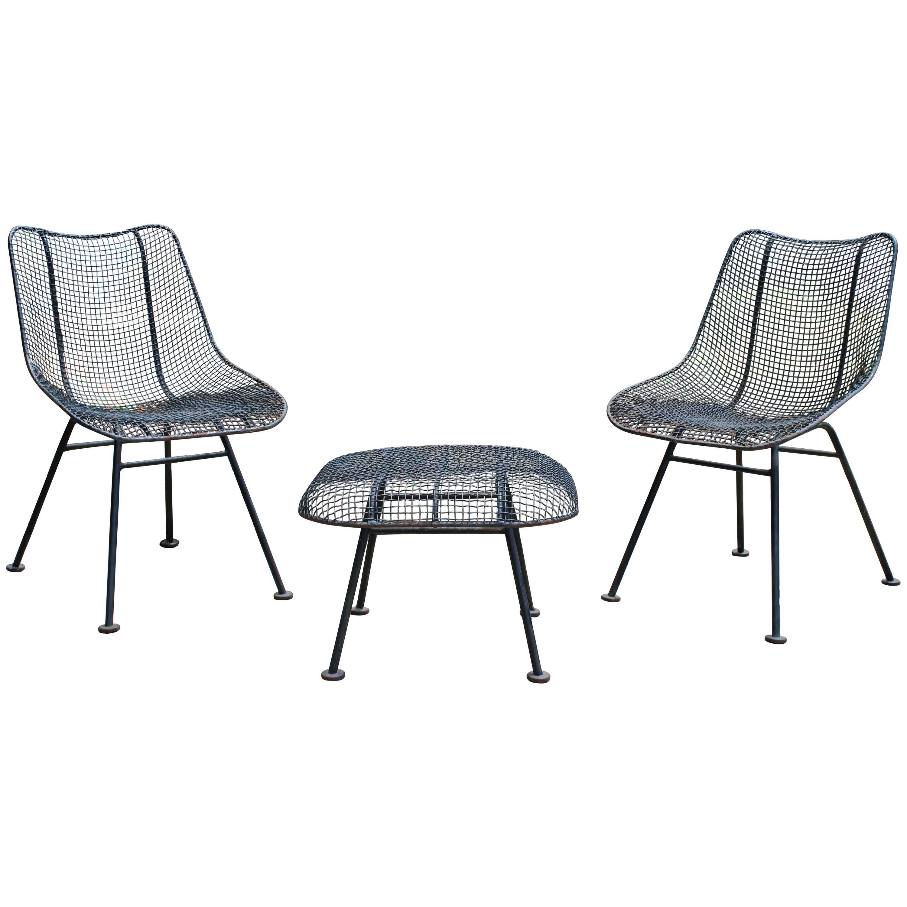 Mid-Century Modern Russell Woodard Sculptura Patio Set Pair Chairs and Ottoman