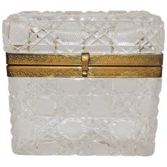 Wonderful French Faceted Cut Crystal Bronze Ormolu-Mounted Casket Jewelry Box