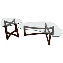 Retro Mid-Century Modern Pair of Pearsall Walnut Boomerang Kidney Coffee and End Table