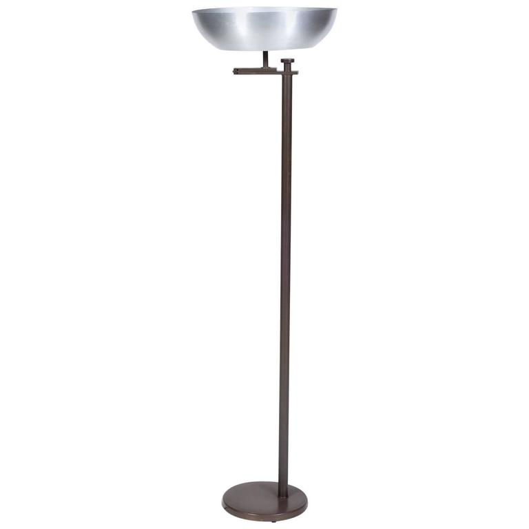 Kurt Versen Spun Aluminium and Patinated Brass "Flip Top" Floor Lamp