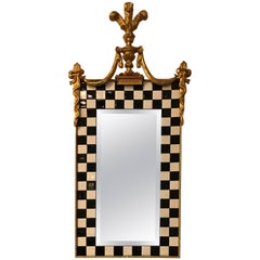 Hollywood Regency Carvers Guild Gilt Gold and Checker Board Decorated Mirror