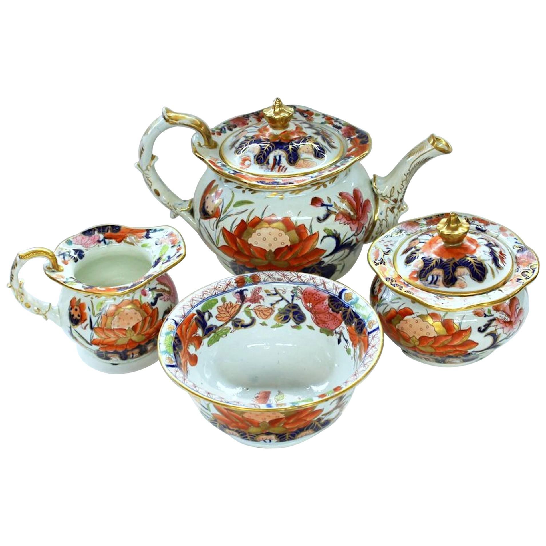 English 19th Century Mason
s Ironstone "Water Lily" Pattern Four-Piece Tea Set