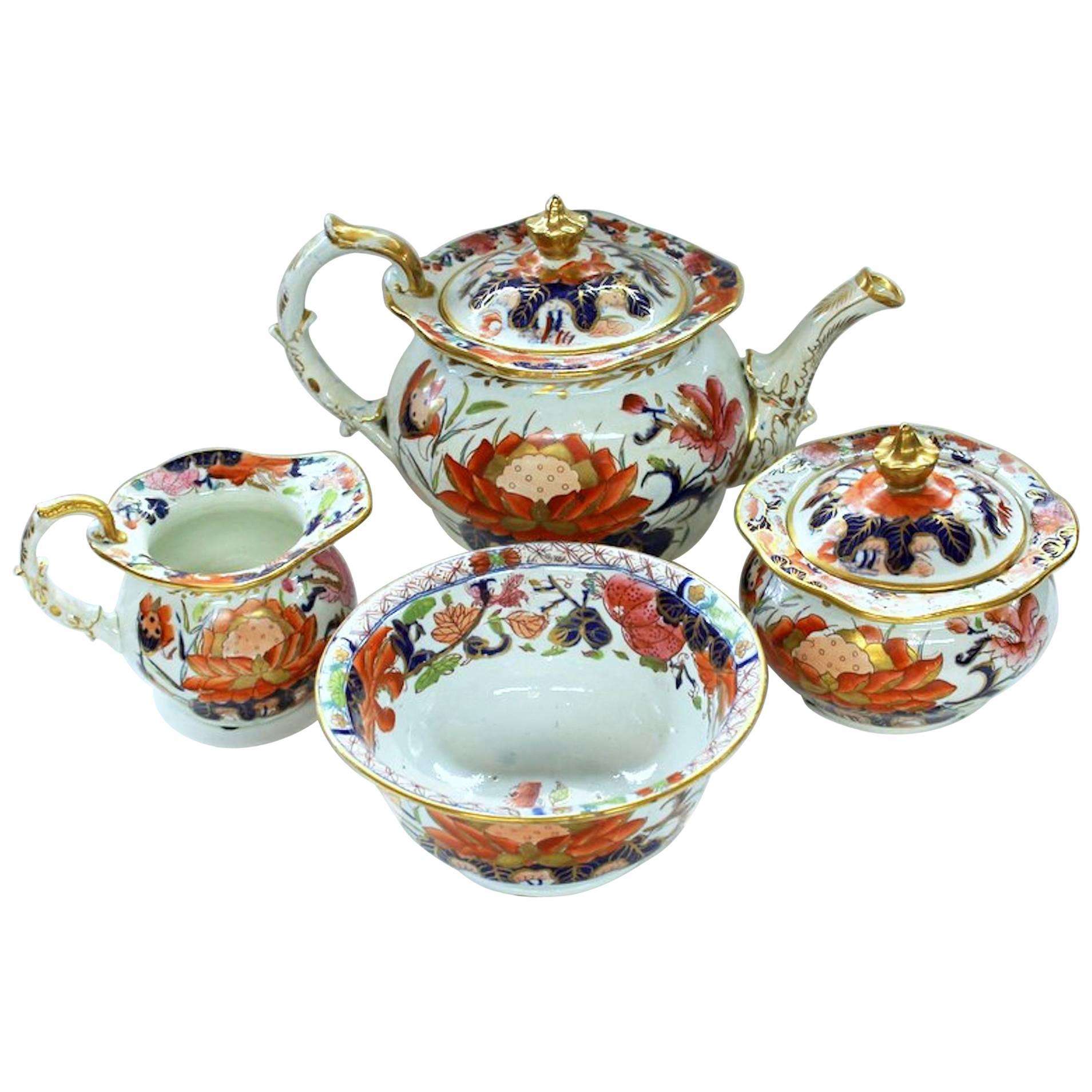 English 19th Century Mason's Ironstone "Water Lily" Pattern Four-Piece Tea Set