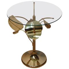 Italian Mid-Century Gilt Metal Flower and Leaf Side Table