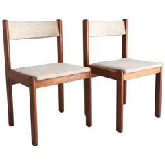 Danish Modern Findahl Mobler A/S Denmark 2 Teak Oatmeal Tweed Dining Chairs