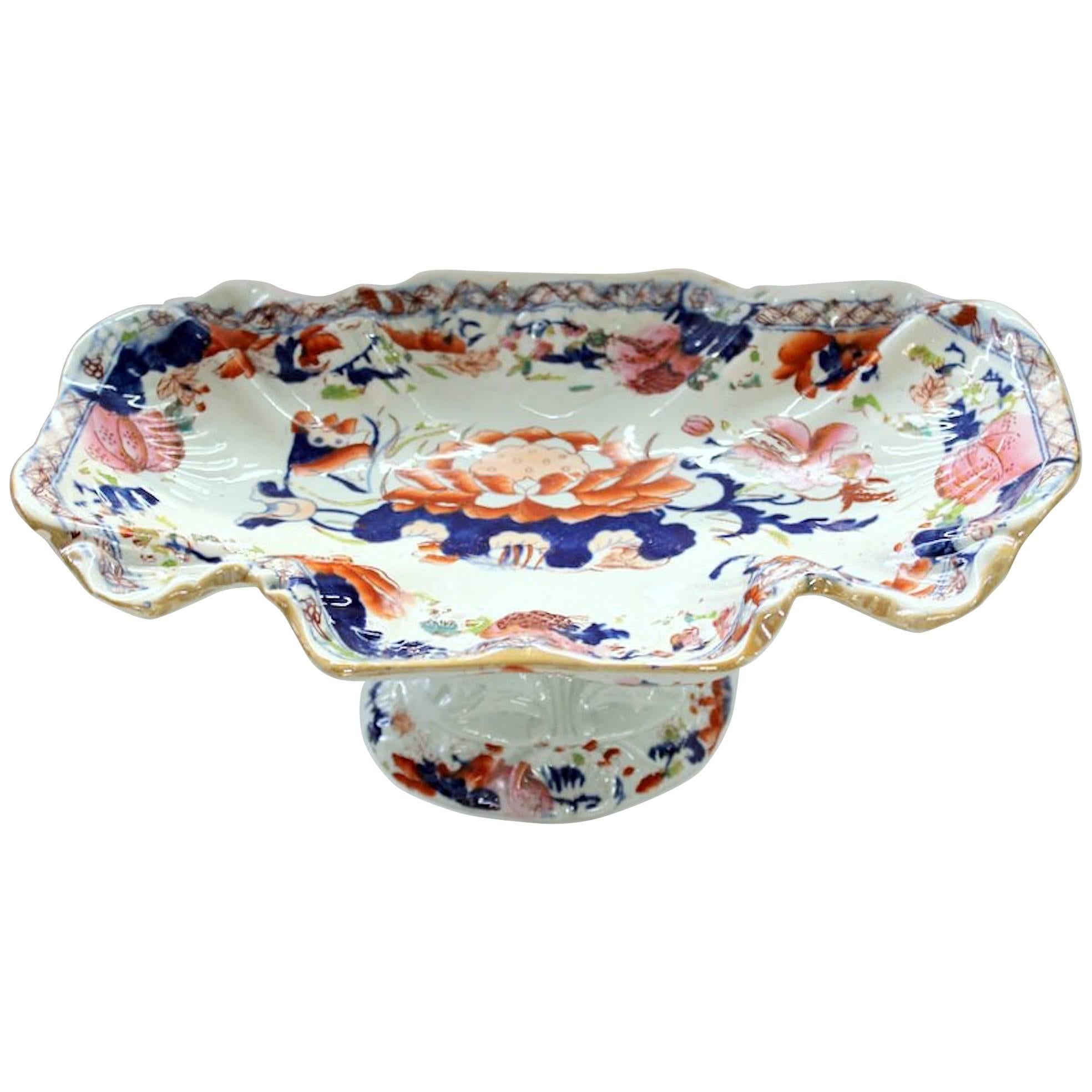 Rare Early 19th Century Mason's Ironstone "Water Lily" Pedestal Dessert Compote