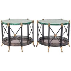 Pair of Maison Jansen Style Bronze and Iron Tables with Malachite Tops 8