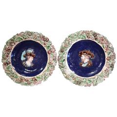 Pair of 19th Century French Hand-Painted Barbotine Chargers with Francois I 11