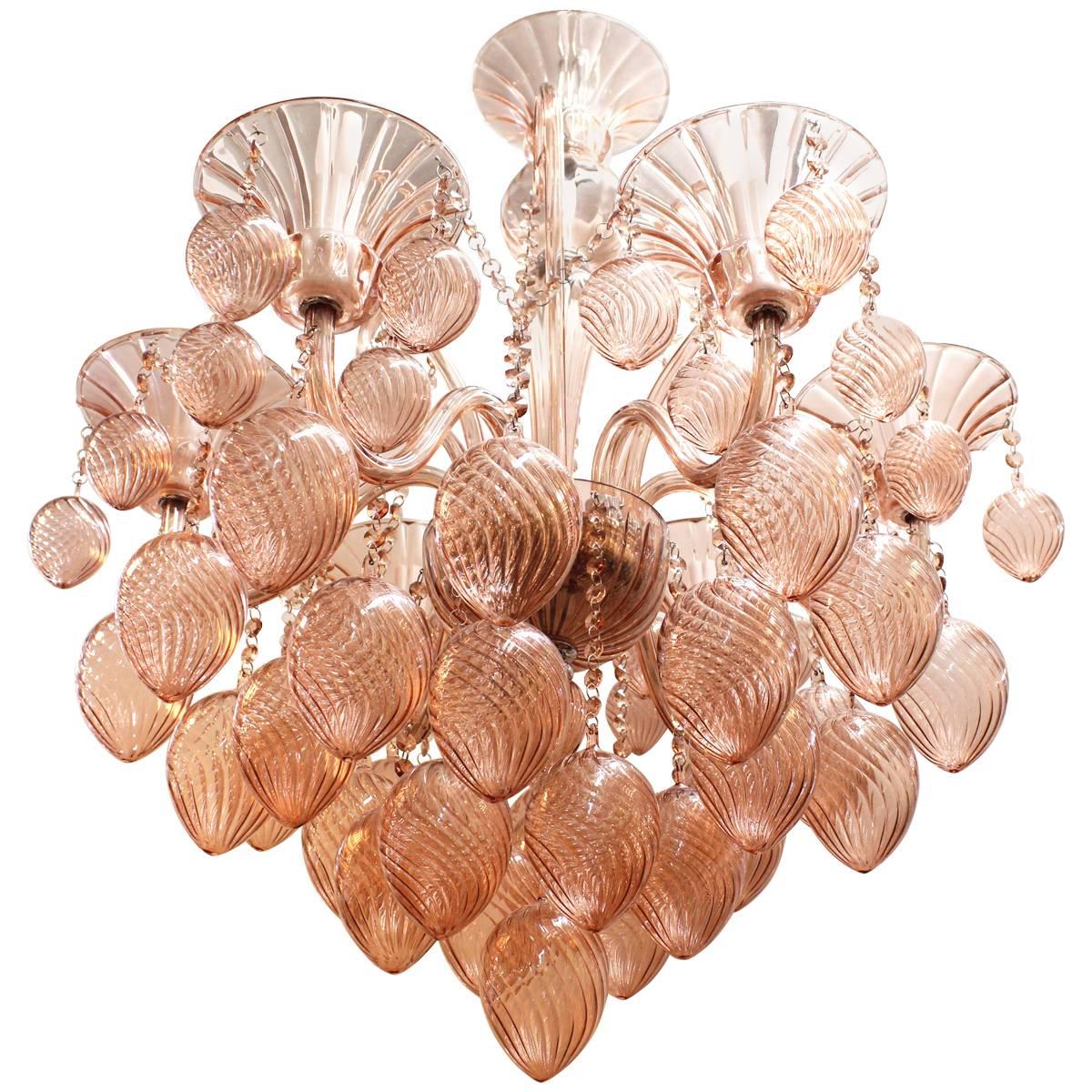 Pink Murano Glass Chandelier with Six Lights