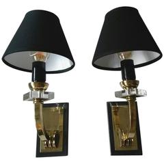 Elegant Pair of French Neoclassical Sconces by Jacques Adnet