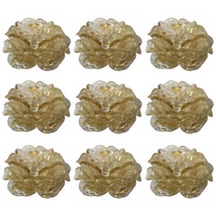 Vintage Nine Barovier and Toso Attributed Venetian Murano Glass Rose Petal Finger Bowls