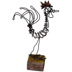 Retro Whimsical Wire Rooster Sculpture by Rosenthal Netter