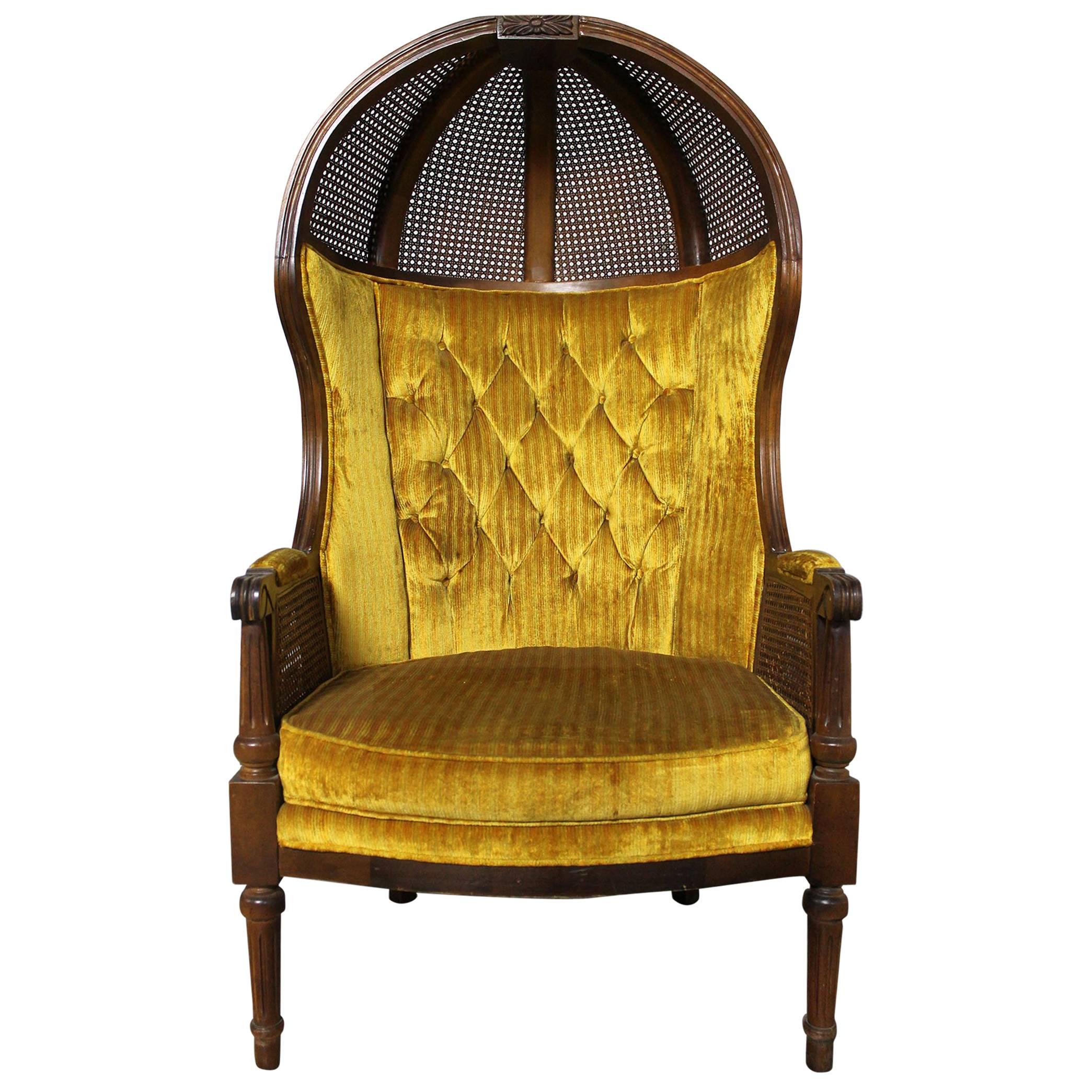 Neoclassical Style Hooded Cane Porter’S Chair Vintage
