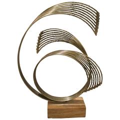 Curtis Jere Brass Sculpture on Unusual Wooden Base