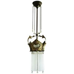 Original French Art Nouveau Chandelier Ceiling Light Pendant, circa 1890, Unique 3