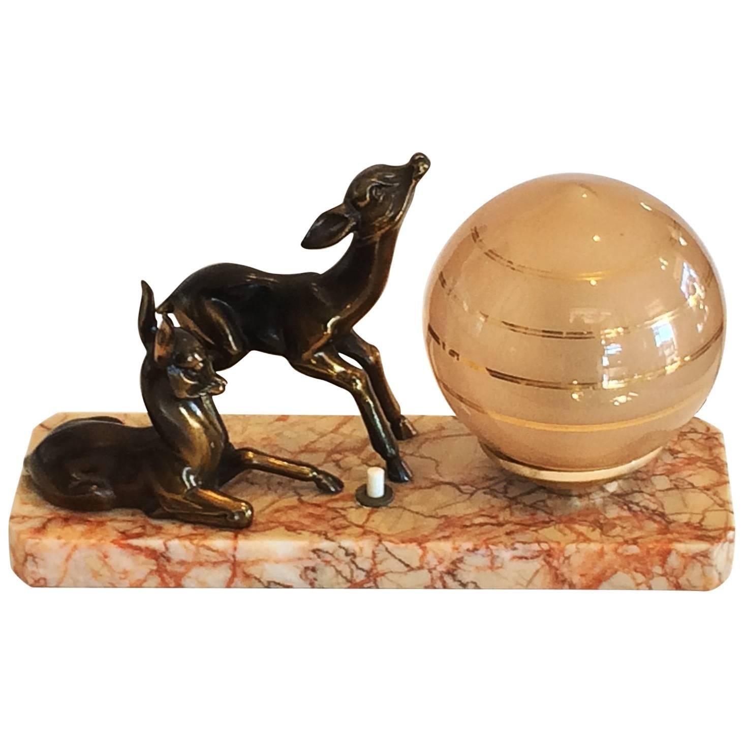 Art Deco French Night or Mood Lamp with Japanned Deer