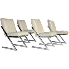 Style of Milo Baughman "Z- Frame" Dining Chairs, Set of Four, by Contempo