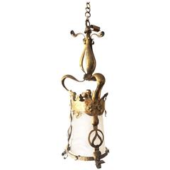 Arts & Crafts Repoussé Brass Lantern