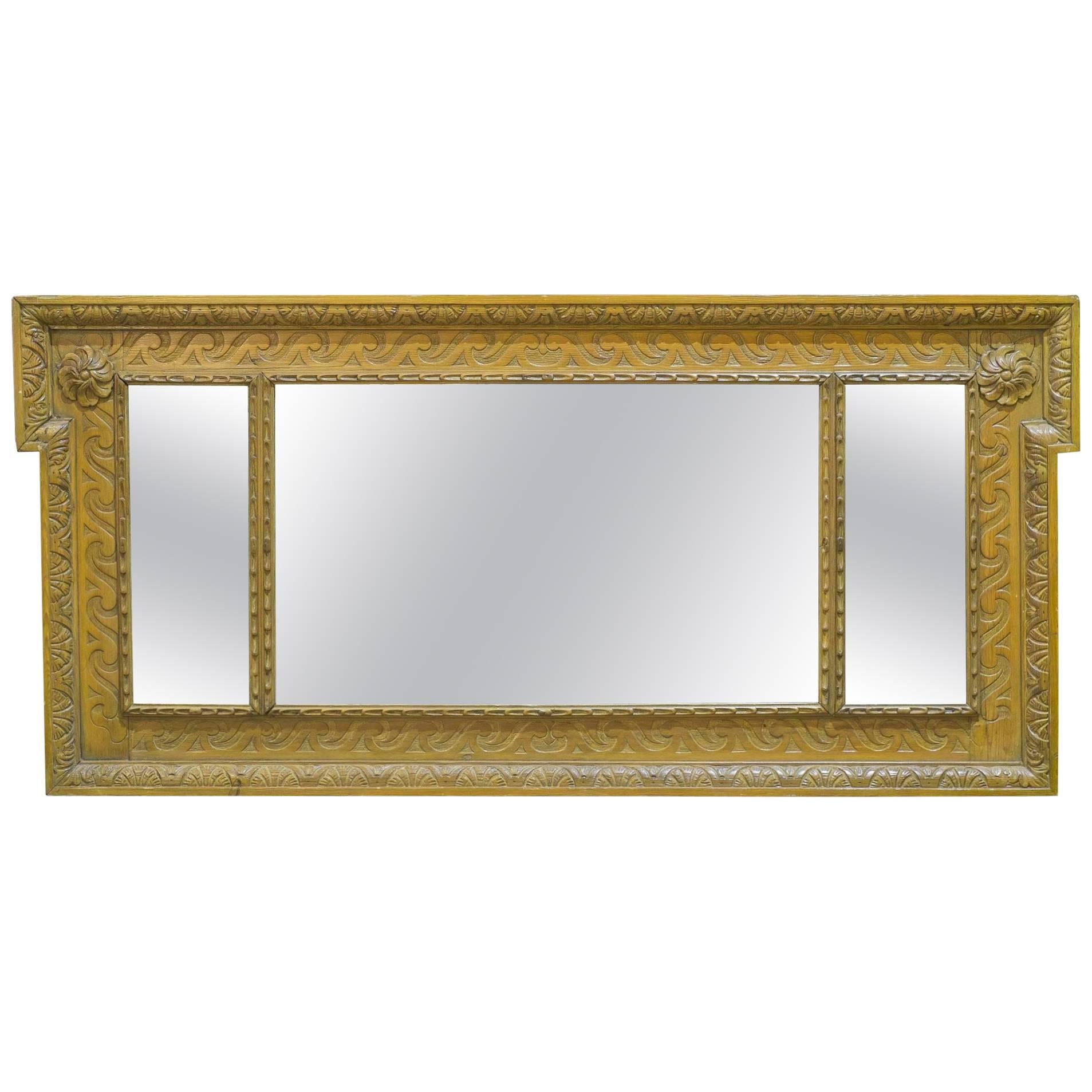 Carved Pine Overmantel Mirror For Sale