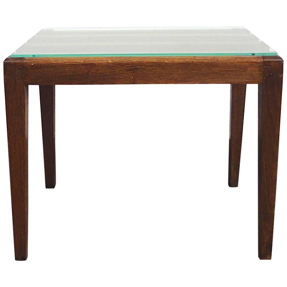 French Tiger Oak Side Table by Rene Gabriel, Reconstruction Period, Late 1940s