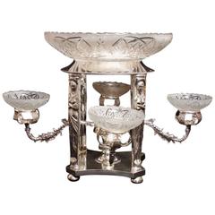 French Empire Silver Plate and Cut-Glass Centrepiece