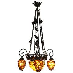 Italian Art Deco Murano Glass Grapes and Flowers Chandelier Pendant 6