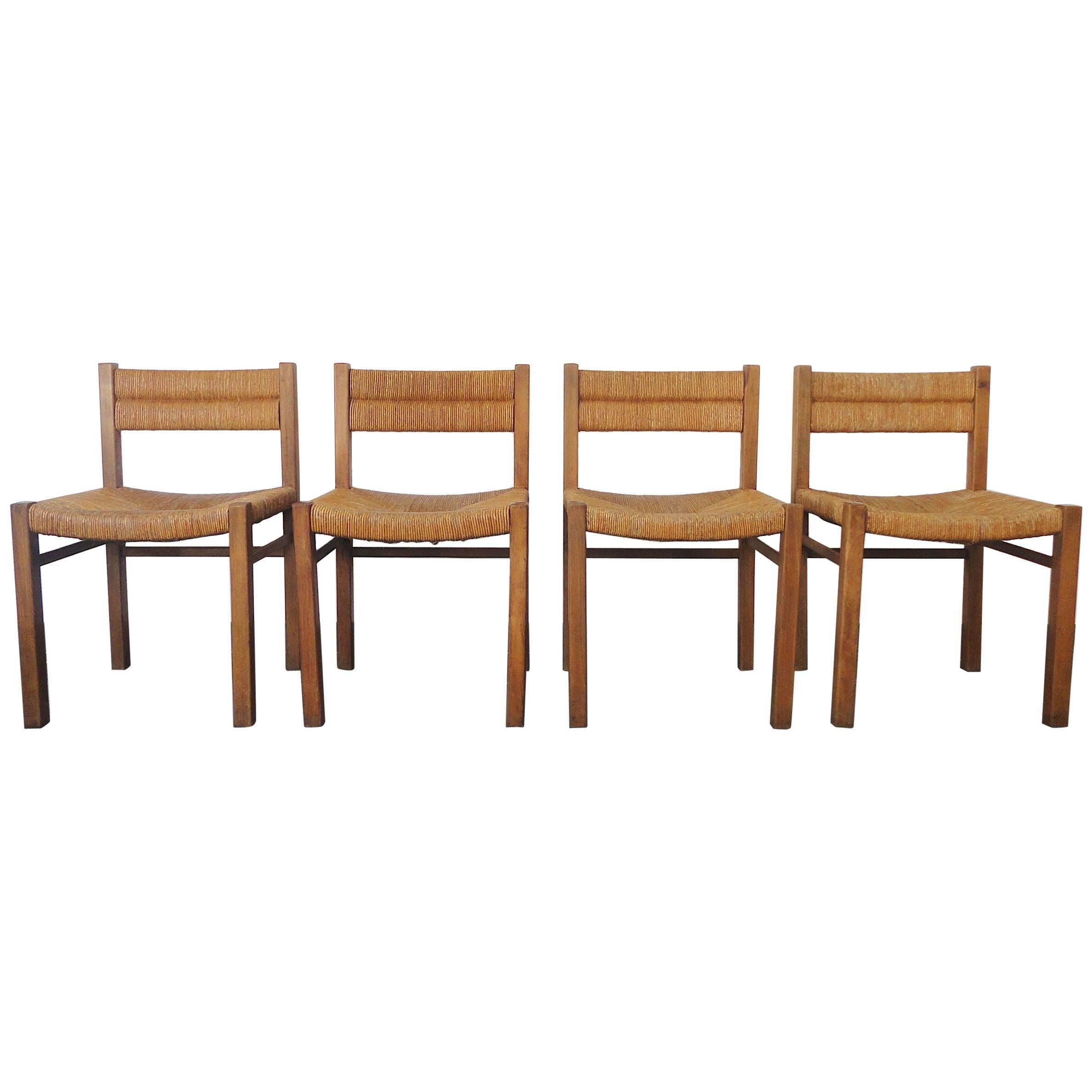 Documented French Rush Dining Chairs by Pierre Gautier-Delaye, 1954, Set of Four