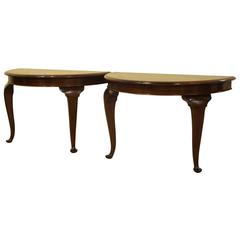 Pair of Burr, Elm and Mahogany Demilune Tables