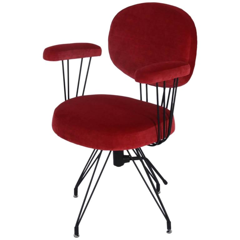 Red Velvet Desk Chair French 1960s