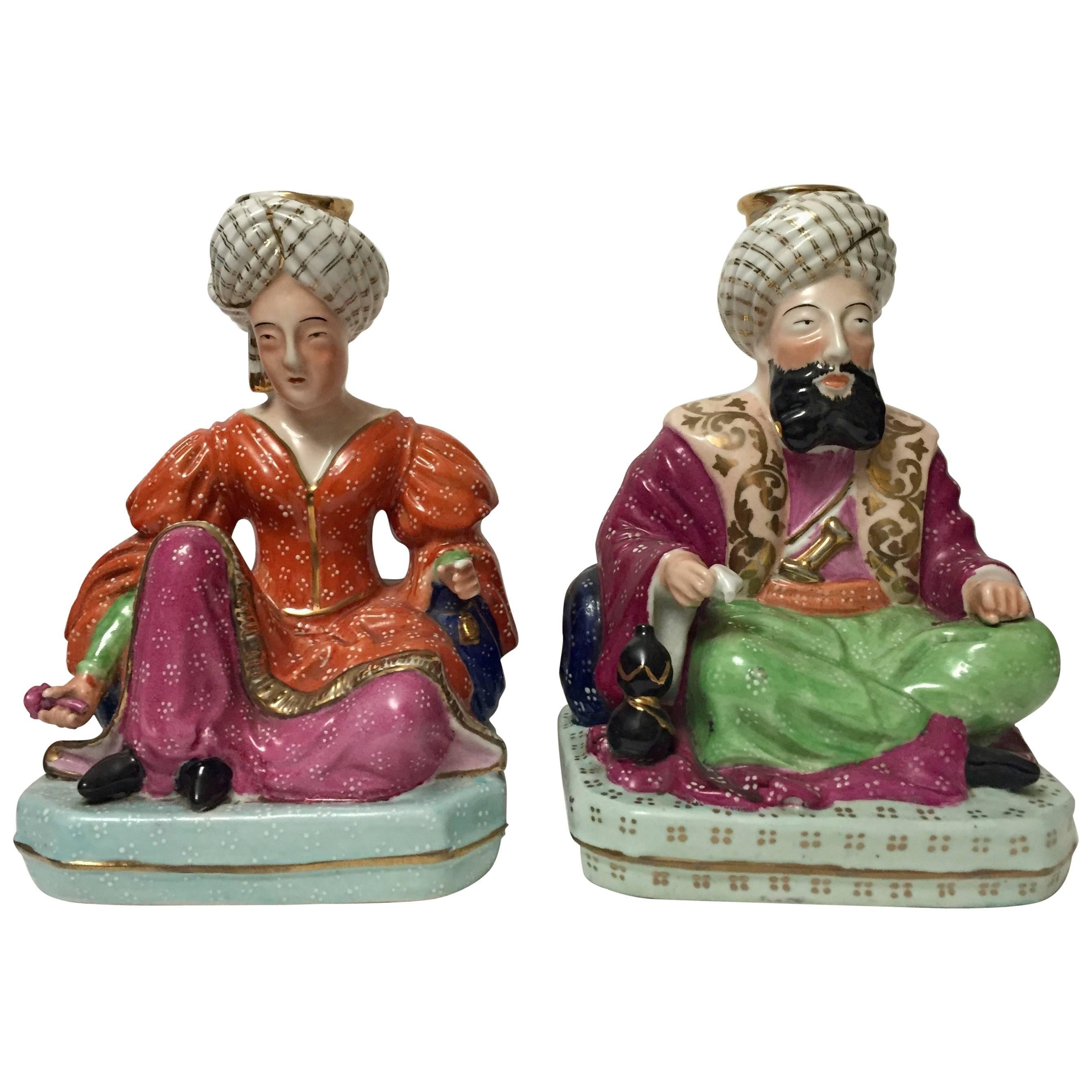Pair of 19th Century Jacob Petit Figural Scent Bottles of a Sultan and Sultana For Sale
