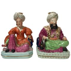 Pair of 19th Century Jacob Petit Figural Scent Bottles of a Sultan and Sultana