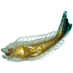 Vintage Flavio Poli Murano Glass Fish for Archimede Seguso 1937 Bullicante with Gold