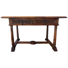 19th Spanish Refectory Table with Two Drawers, Desk Table