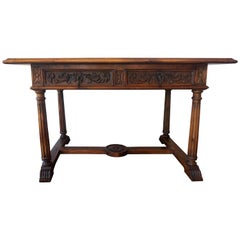 19th Spanish Refectory Table with Two Drawers, Desk Table 1