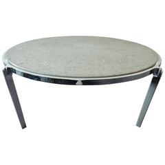 Large Center Piece Coffee Table with a Stone Top on a Chromed Frame, 1970s