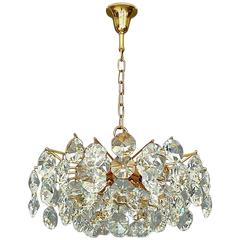 Noble Mid-Century Gilt Brass Faceted Crystal Glass Sputnik Chandelier by Palwa