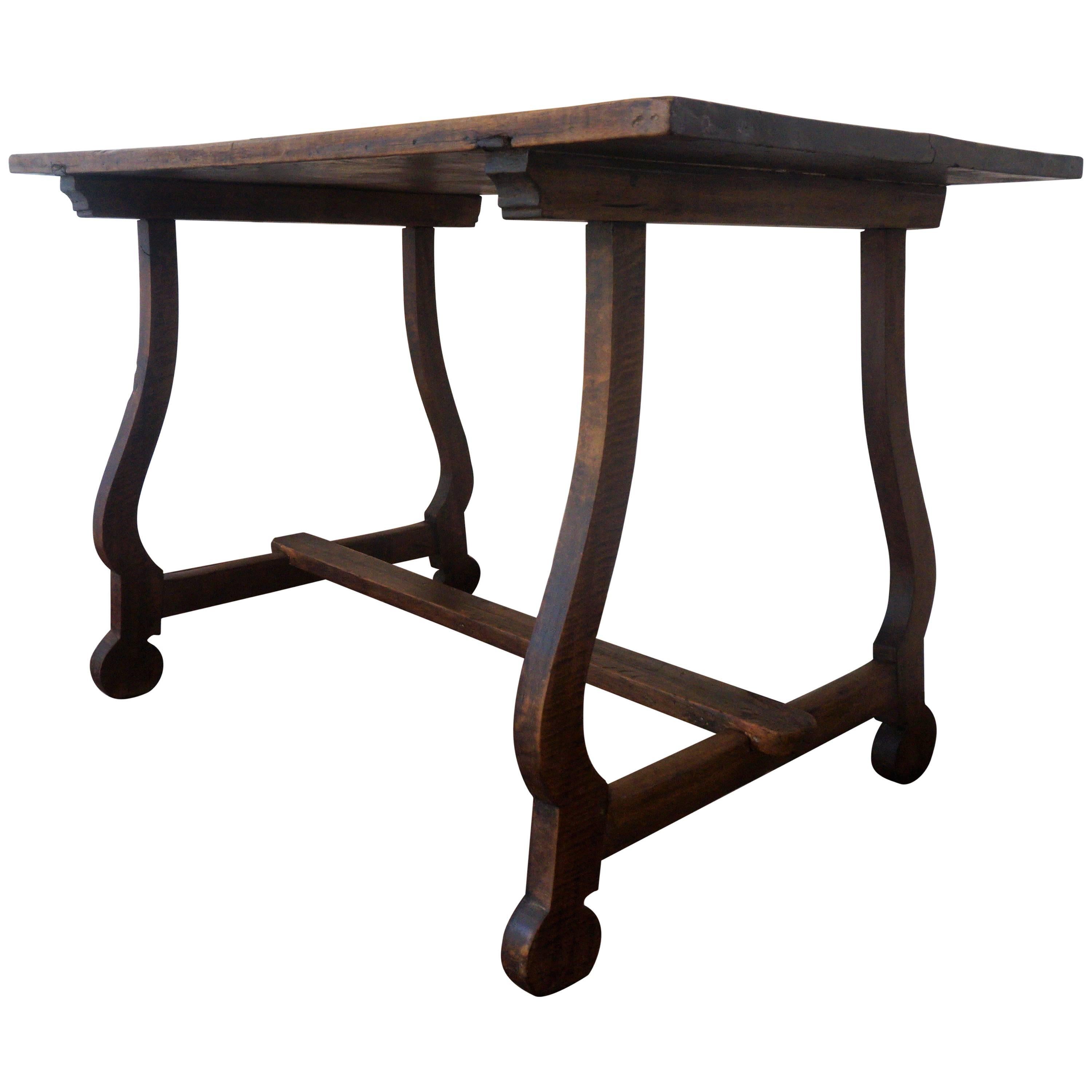 19th Century Spanish Baroque Trestle-Refectory Table on Lyre-Shaped Legs