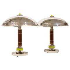 Ribbed Green and Brown Bakelite Dome Lamps