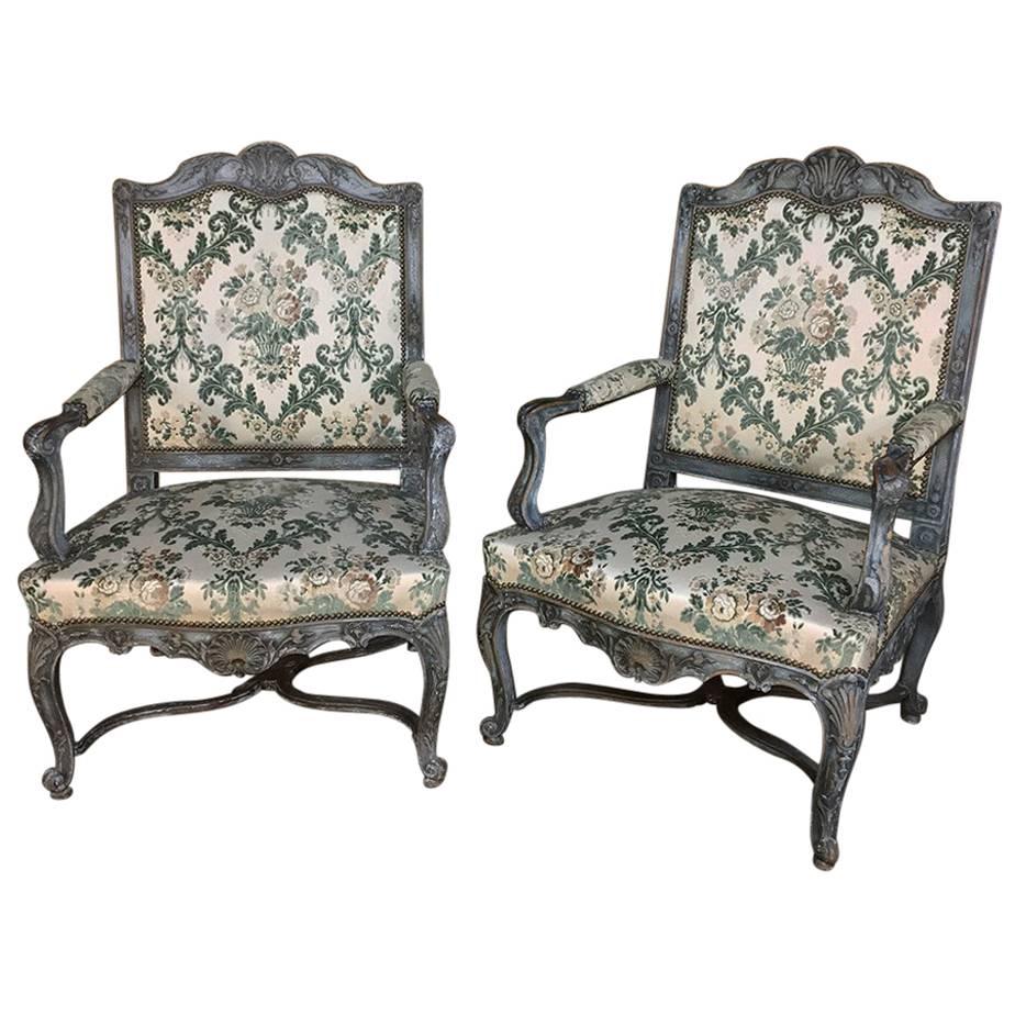 Pair of 19th Century French Louis XIV Painted Armchairs