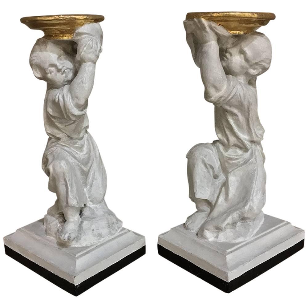 Pair of 19th Century Italian Painted Statues of Cherubs