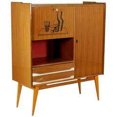 Cupboard Mahogany Veneer Formica Back-Treated Glass Retro, Italy, 1950s