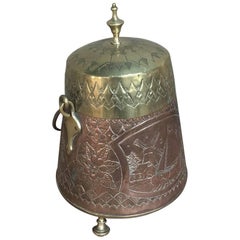 19th Century Embossed Brass and Copper Kindling Bucket Planter