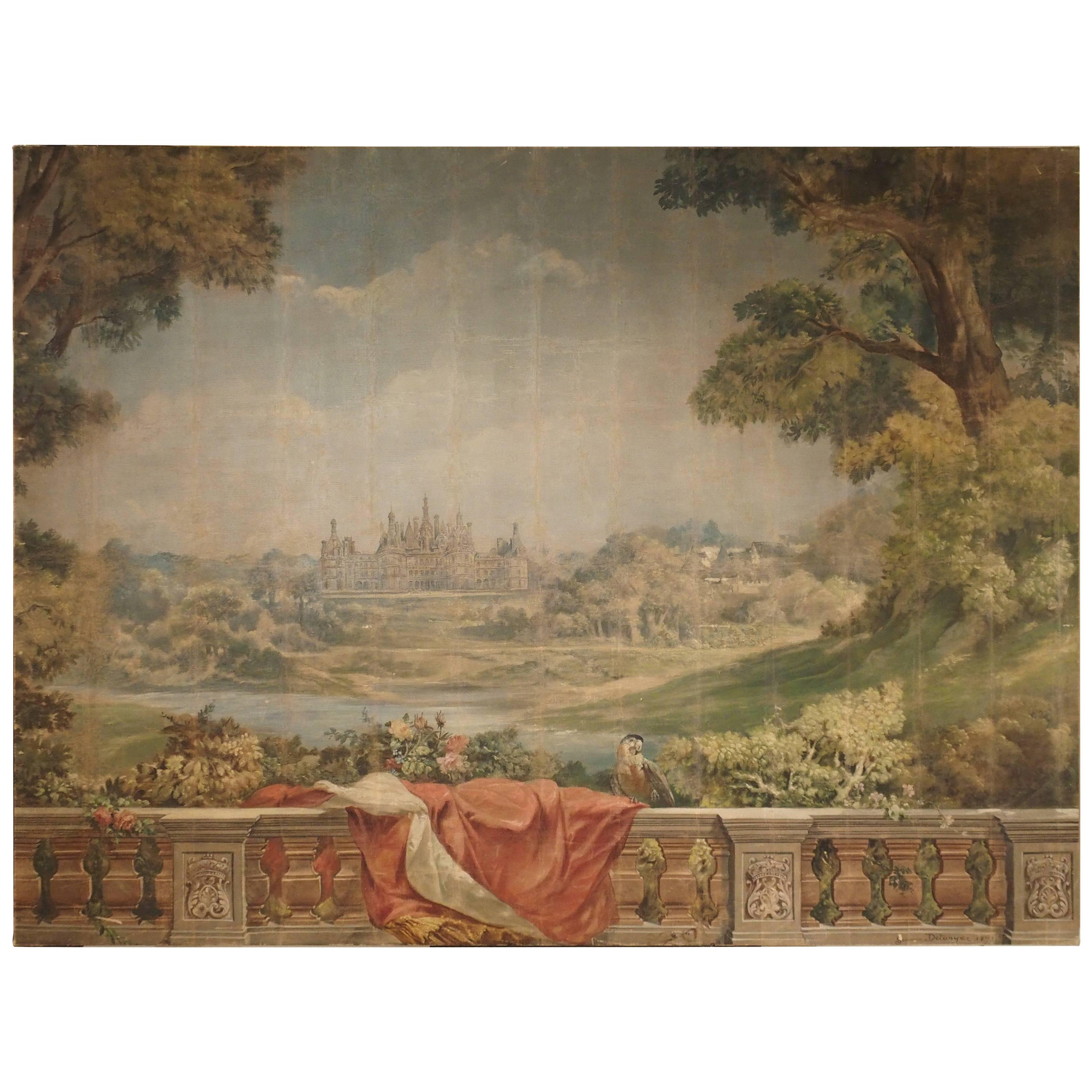 Large Antique Boiserie Painting, Chateau Chambord, Germain Detanger 1893