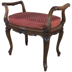 19th Century French Louis XV Walnut Caned Hand Carved Bench, Stool