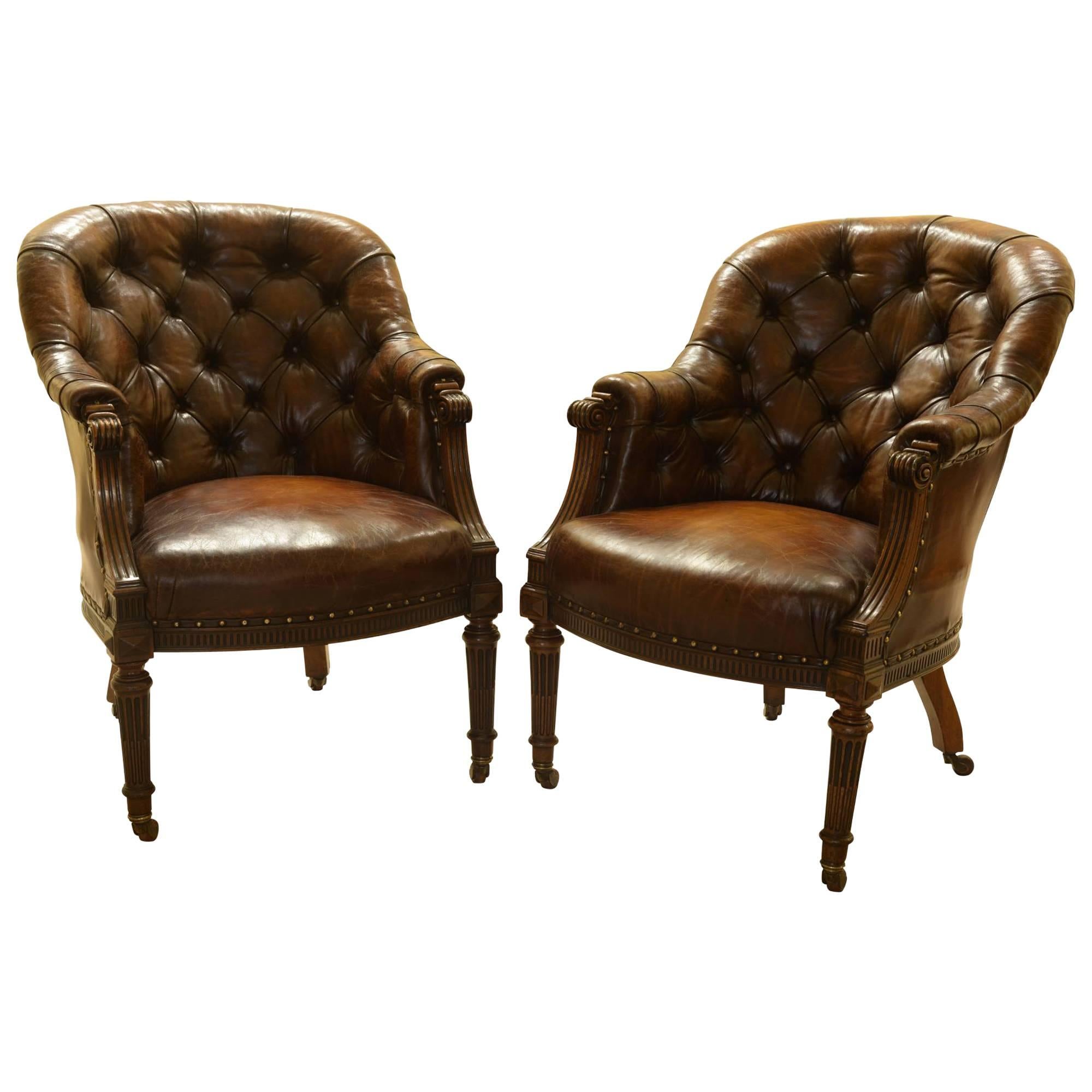 Pair of Regency Mahogany Leather Liberty Chairs