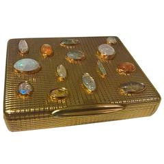 Art Deco Gilded Silver Cigarette Box with Opals