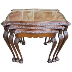 Antique Burr Walnut Nest Three Coffee Tables